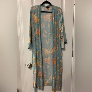 Jessica Simpson Floral Kimono Boho Open Duster Coverup in Blue and Orange